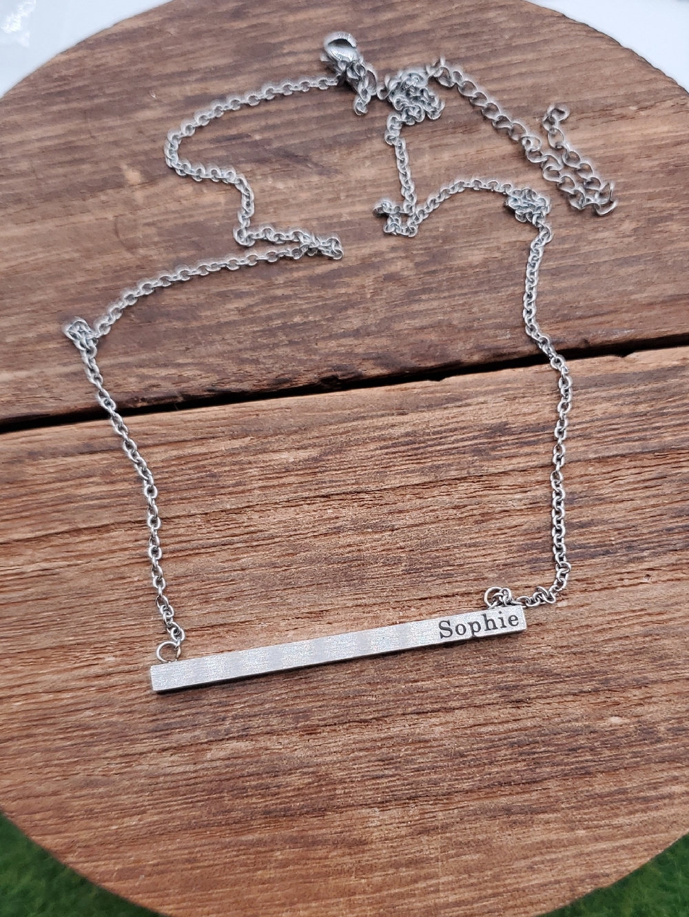 Personalized 'Sophie' Silver Tone Bar Necklace 20 Inch N0506